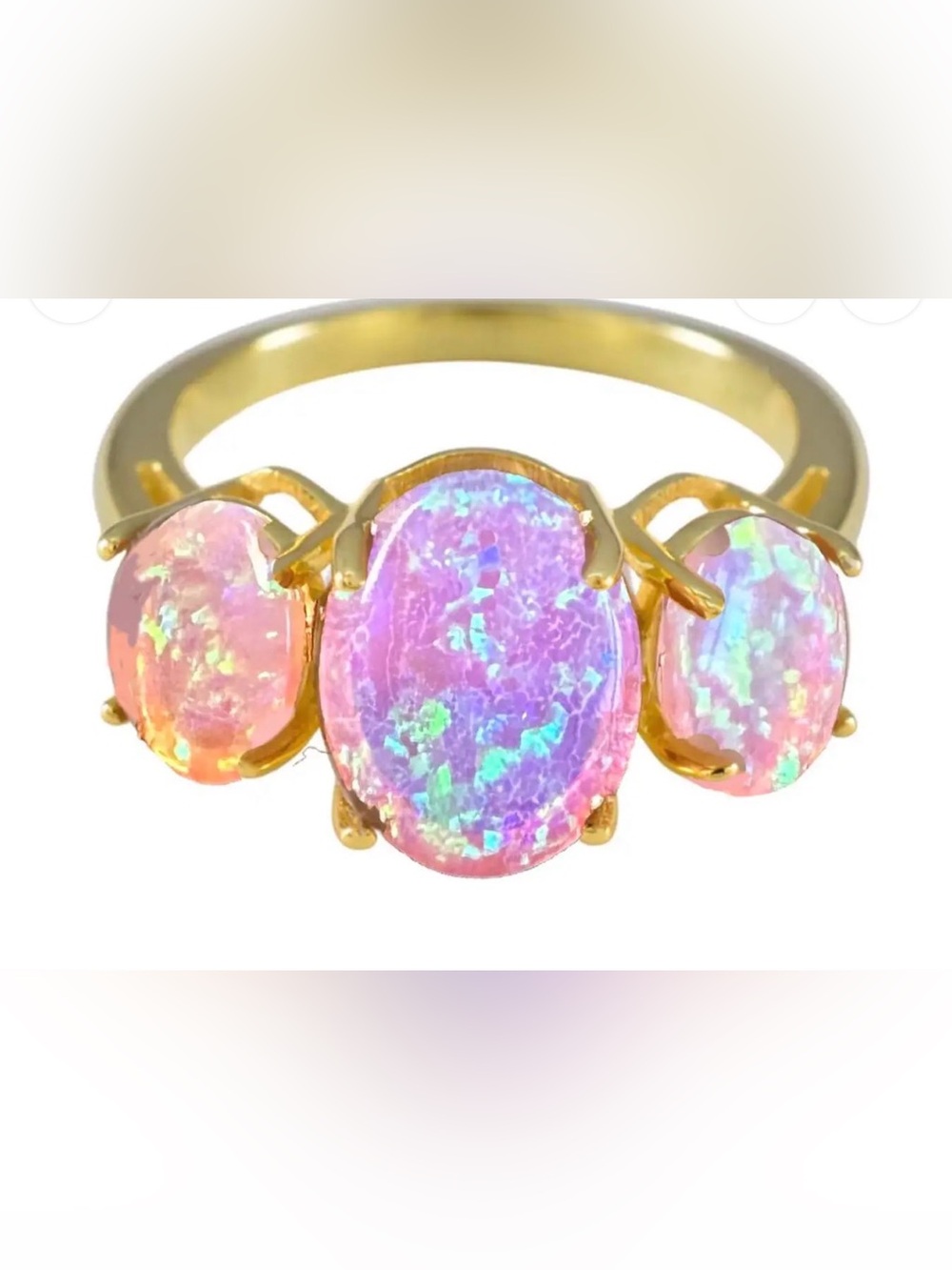La Kaiser Gold-Plated Pink Opal Triple-Stone Ring